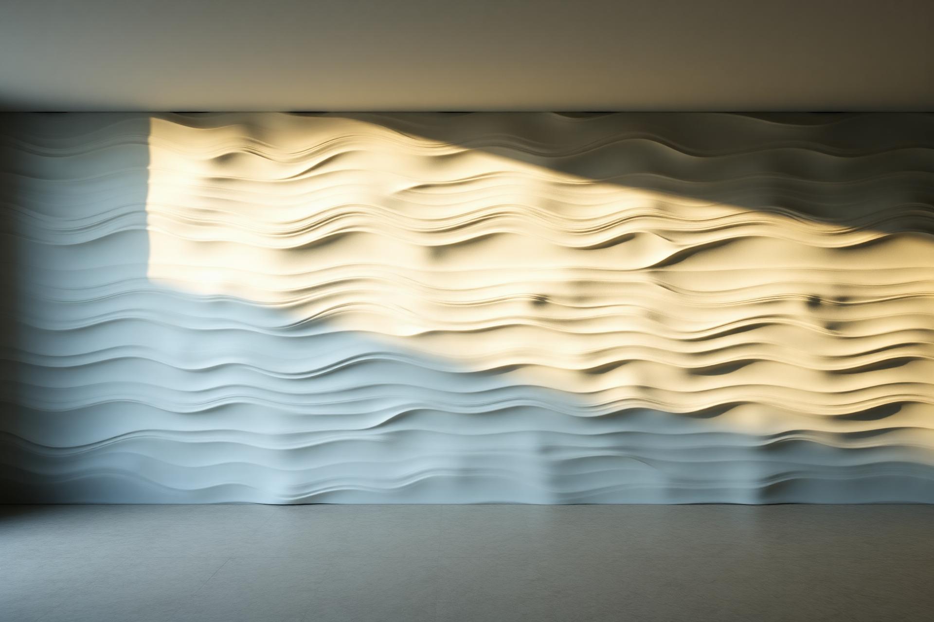 Sculptural wavy 3D gypsum wall panel installation